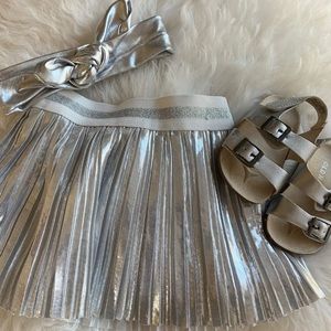 Metallic Silver skirt, sandals, & headband